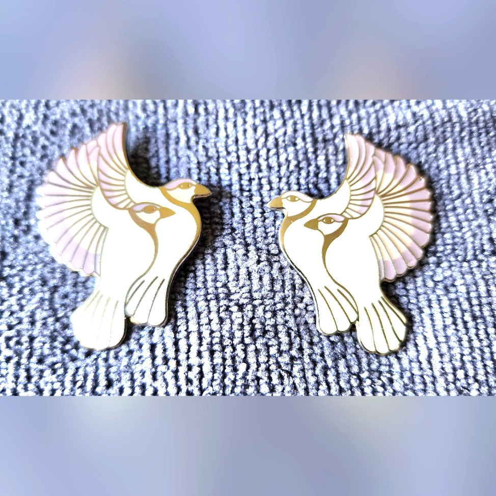 Vintage 1980s Laurel Burch HummingbirdsBrooch Pin Silver Cloisonne Enamel 45$
